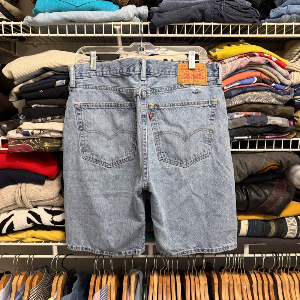 Levi's 505 Denim Shorts Mens 36 (Fits 34) Blue Regular Fit Light Wash Baggy